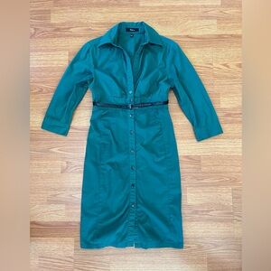 Express Emerald Green Button Front Collared 3/4 Sleeve Shirt Dress w/Belt size 0